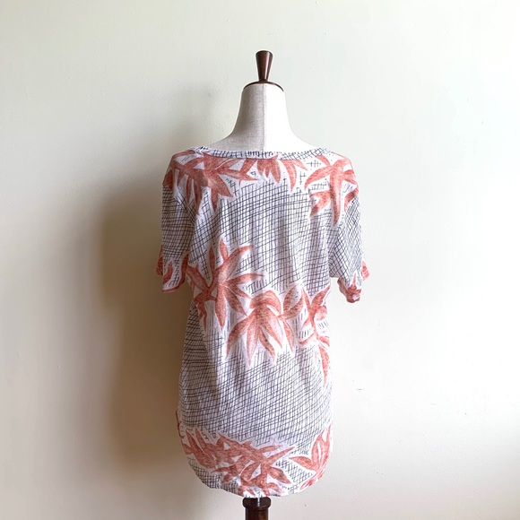 ZARA W&B Tropical floral linen tee Cream, coral, black patterned top Medium - Picture 4 of 9